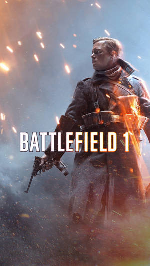 穿著風衣的士兵在戰場的火與煙中手持手槍。 — 電玩遊戲 GIF 壁紙