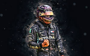 F1車手身穿賽車裝備，在黑暗背景中被發光粒子環繞。 — 漢密爾頓 壁紙