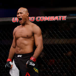 UFC拳手在八角籠中慶祝勝利。 — 終極格鬥冠軍賽 壁紙