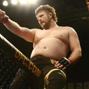 MMA拳手在UFC八角籠中高舉拳頭慶祝勝利。 — 運動 壁紙