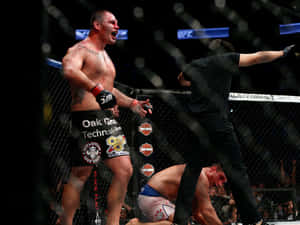 MMA拳手在裁判終止比賽後慶祝勝利 — 終極格鬥冠軍賽 壁紙