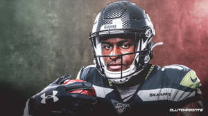 穿著制服和頭盔的西雅圖海鷹隊美式足球員直視觀眾。 — Dk Metcalf 壁紙