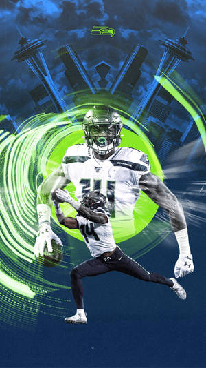穿著海鷹隊球衣的美式足球員接住帶有能量效果的球。 — Dk Metcalf 壁紙