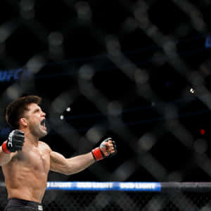 MMA拳手在UFC八角籠內高舉拳頭慶祝勝利。 — 終極格鬥冠軍賽 壁紙