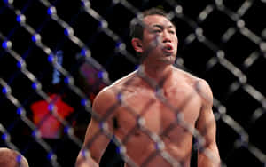 一名汗流浹背的MMA拳手在比賽中於籠內沉重地呼吸。 — 運動 壁紙