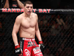 男性MMA拳手穿著紅色短褲，在曼德勒海灣的UFC八角籠內。 — 終極格鬥冠軍賽 壁紙