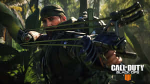 來自《Call of Duty Black Ops》叢林場景中瞄準複合弓的士兵。 — 決勝時刻：黑色行動4 壁紙