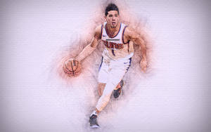 身穿太陽隊球衣的籃球運動員運球帶有運動線條 — Devin Booker 壁紙