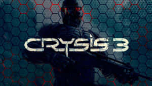 身穿未來裝甲的士兵在六邊形網格上的Crysis 3標誌後面手持武器。 — 電玩遊戲 GIF 壁紙