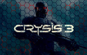身穿未來裝甲的士兵，在六角形網格背景上手持步槍，帶有Crysis 3標誌。 — 末日之戰3 壁紙