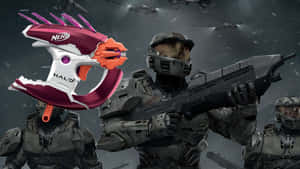 身穿裝甲的士兵在風暴戰場中手持Nerf Halo爆能槍。 — 暗黑破壞神4 壁紙