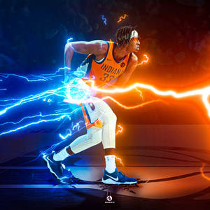 籃球運動員運球，周圍有電光閃電效果。 — 酷籃球 壁紙