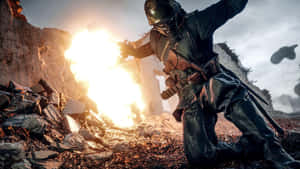 士兵在廢墟城市戰場中開火，伴隨著爆炸和煙霧。 — 電玩遊戲 GIF 壁紙
