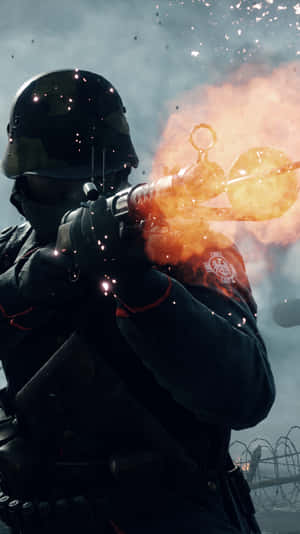 士兵在煙霧瀰漫的戰鬥場景中發射火箭炮 — 電玩遊戲 GIF 壁紙