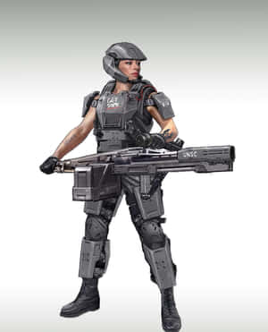 身穿灰色裝甲的女兵手持大型UNSC武器。 — 漫威標誌 壁紙