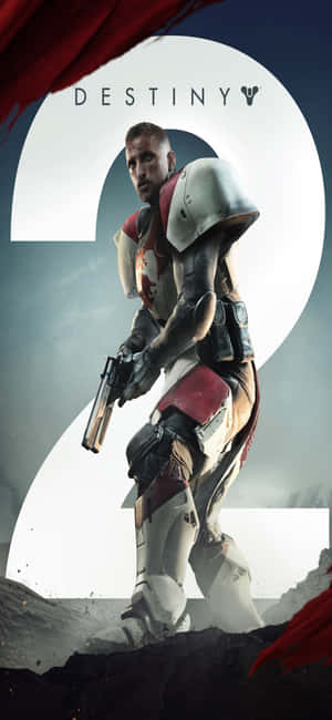 一名身穿紅白盔甲的Destiny 2士兵手持手槍。 — iPhone 15 Pro Max 壁紙