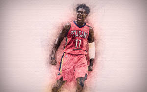 身穿紅色Pelicans球衣的籃球運動員以素描藝術效果慶祝。 — 慶祝 壁紙