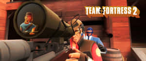 來自《Team Fortress 2》遊戲的狙擊手在木製穀倉中瞄準敵人。 — 3440x1440 壁紙