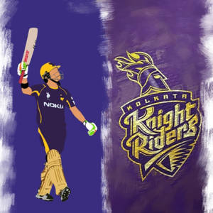 板球運動員在Kolkata Knight Riders標誌旁用球棒慶祝。 — 加爾各答騎士隊 壁紙