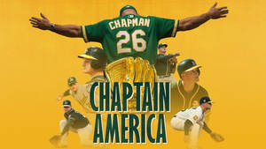 棒球運動員雙臂伸展在隊友上方，金色手套上有「CHAPTAIN AMERICA」文字。 — 拼貼 壁紙