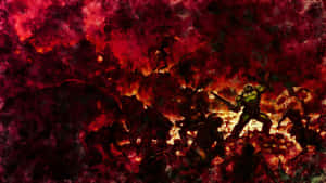 戰士在熾熱的紅色地獄戰場上與怪物戰鬥。 — 電玩遊戲 GIF 壁紙