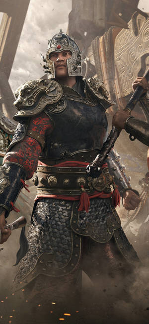 一名重裝甲戰士站在火花飛舞的廢墟戰場上。 — 電玩遊戲 GIF 壁紙
