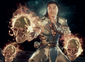 身穿盔甲的戰士在黑暗奇幻場景中召喚火焰骷髏。 — 鬼殺隊 善逸 壁紙