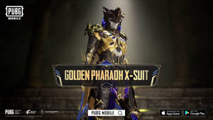 來自PUBG Mobile的Golden Pharaoh X-Suit角色，在黑暗競技場中聚光燈下。 — 電玩遊戲 GIF 壁紙