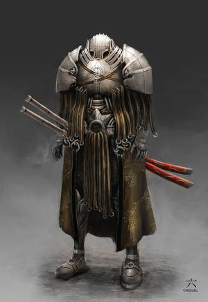 一名身穿銀色盔甲的奇幻騎士，手持兩把紅柄劍。 — 混沌武士 壁紙