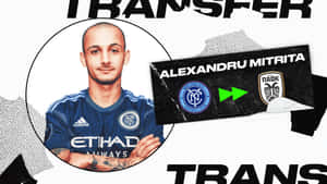 足球員Alexandru Mitrita身穿NYCFC球衣，附有轉會到PAOK的圖形。 — 運動 壁紙