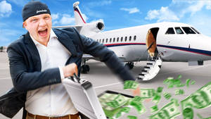 穿西裝的男子在停機坪的私人飛機前扔錢。 — 縮圖 壁紙