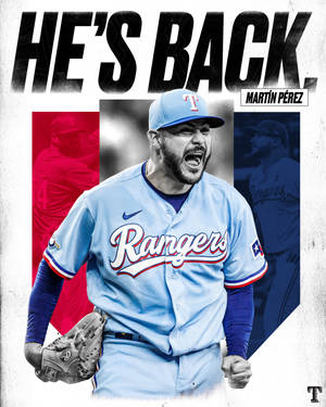 身穿遊騎兵隊球衣的棒球運動員 Martin Perez 握緊拳頭慶祝。 — 運動 壁紙