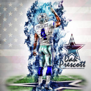 Dak Prescott 身穿達拉斯牛仔隊球衣，在美國國旗背景的足球場上慶祝。 — 荼毘 壁紙