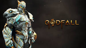Godfall電子遊戲角色，身穿華麗盔甲，眼睛發光 — 神隕 壁紙