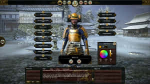 雪中日本場景的武士角色自訂畫面。 — 電玩遊戲 GIF 壁紙