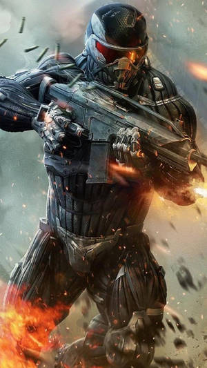 未來士兵在爆炸性戰鬥場景中發射武器 — 電玩遊戲 GIF 壁紙