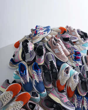 一大堆各種顏色和款式的New Balance運動鞋。 — New Balance 壁紙