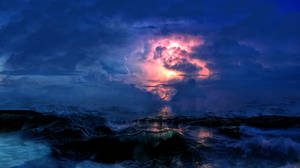 夜晚的暴風雨海洋，閃電劃過烏雲。 — 閃電麥坤 壁紙