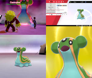 Gastropod 寶可夢在戰鬥中，帶有遊戲介面和表情特寫。 — 電玩遊戲 GIF 壁紙