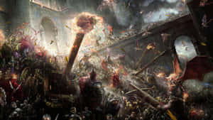 奇幻戰鬥場景，巨龍攻擊城堡，士兵戰鬥 — 1920x1080 壁紙