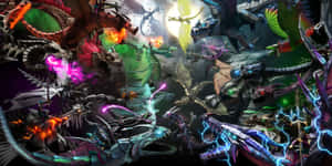 奇幻龍在滿月下進行魔法戰鬥。 — 動漫戰鬥 壁紙