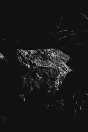 孤獨的岩石在黑暗背景中突出，帶有微弱的樹枝。 — 石頭 壁紙
