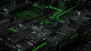 特寫發光綠色電路板，帶有複雜的數位元件。 — 電路板 壁紙