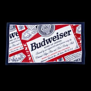 Budweiser品牌毛巾，有紅、白、藍色文字和標誌。