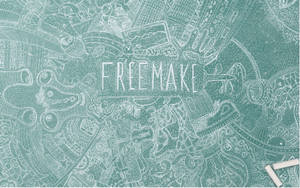 青綠色黑板，有白色粉筆塗鴉和「FREEMAKE」字樣。 — 黑板 壁紙