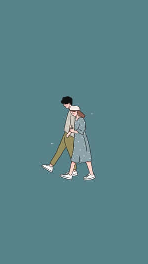 極簡插圖中一對手挽手的情侶。 — 卡通鞋子 壁紙