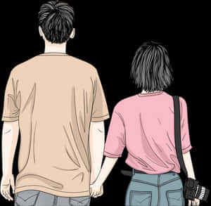 一對情侶手牽手走開，女方手持相機。 — 情侶 壁紙