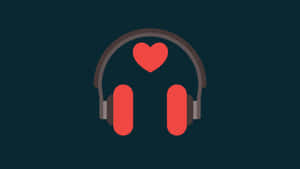 紅色耳機，頭帶上有一個心形，背景為深藍綠色。 — Soundcloud 壁紙