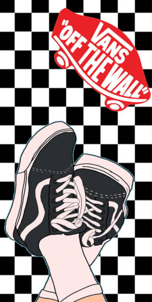 黑白Vans運動鞋，粉紅色鞋帶，格紋背景，Vans標誌。 — Vans 標誌 壁紙