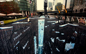 城市街道上雪峽谷瀑布的3D粉筆藝術。 — 銳步 壁紙